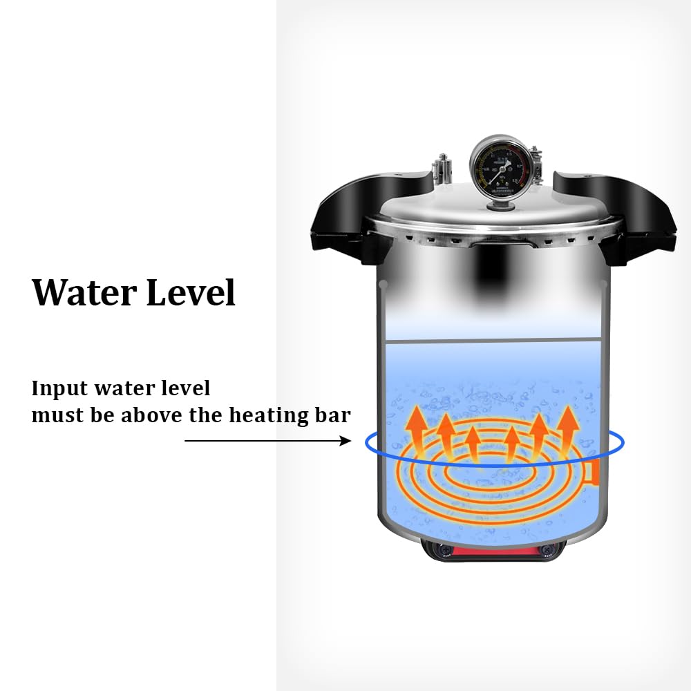Esterilizador de calor Autoclave Esterilizador de Vapor de Alta Presión Eléctrica Autoclave De Laboratorio con Alarma de Escasez de Agua (24L)