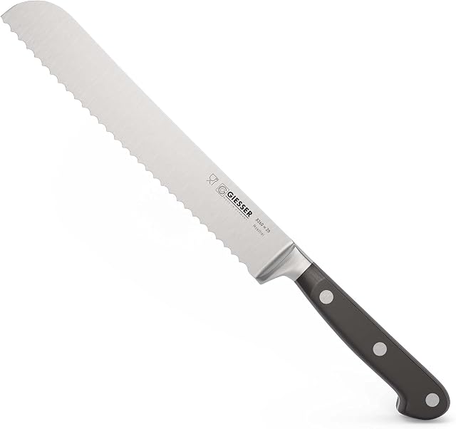 Giesser Since 1776 - Made in Germany - Bread Knife, Forged, Black, Skyline Black, 20 cm Serrated Blade, Riveted, Dishwasher Safe, Stainless Steel