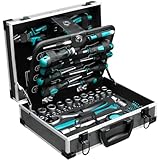 TLGREEN Cassetta degli attrezzi in alluminio riempita, 122 pezzi, cassetta degli attrezzi,...