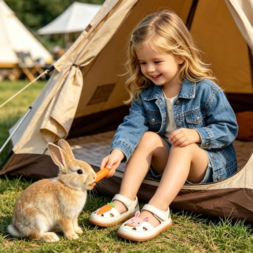 Image of Toddler Girl Sandals with Flower, Breathable Leather kids Closed Toe Sandals, Soft Rubber Non-Slip Summer Shoes for Little Girls 2-7 Years