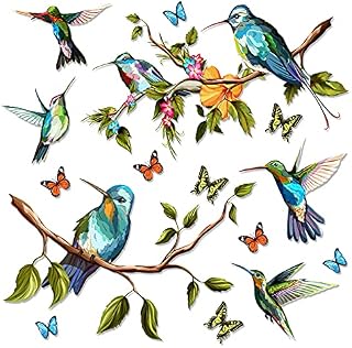 SPEETH 2Pcs DIY Hummingbird Wall Decal, Hummingbird Flower Wall Stickers Decor, Butterfly, Bird, Plant Vinyl Glass Wall Decals for Home, Removable Sticker for Bedroom, Window, Kitchen Living Room