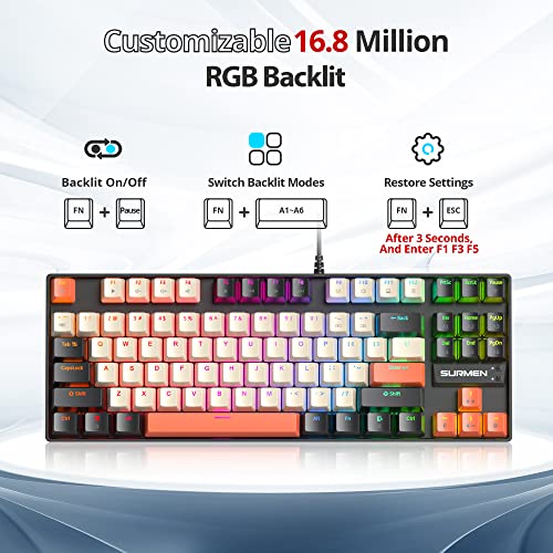 Image of Fogruaden RGB Wired 75% Percent Mechanical Keyboard with Red Switch TKL Mechanical Keyboard 75 Percent, 87 Keys NKRO Compact Gaming Keyboard 75% for Win /Mac Laptop PC Gamer (Carbon /87)