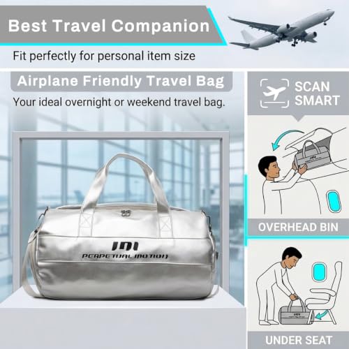 Image of PALAY Gym Bag for Women Silver PU Leather Travel Bags with Shoe Compartment and Wet Pocket Waterproof Large Capacity Duffel Bag for Sports, Swimming, Weekend and Overnight Use