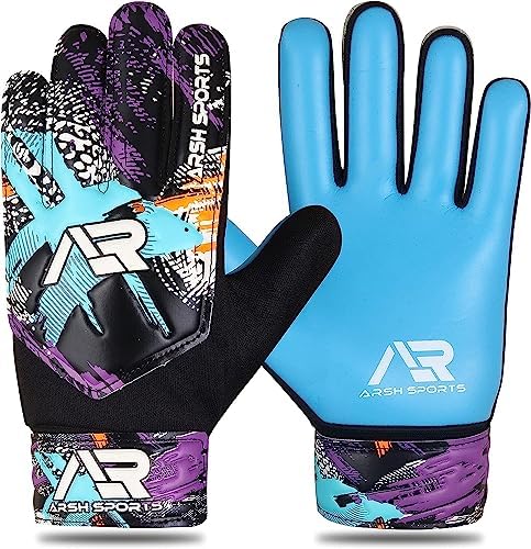 Arsh Sports Soccer Goalie Gloves, Football Goalkeeper Gloves for Kids Boys Children Youth with 4mm Latex Heavy Grip Palm Double Wrist,Finger Spine Protection(Blue, Size 7 Suitable for Size S-M Adult)