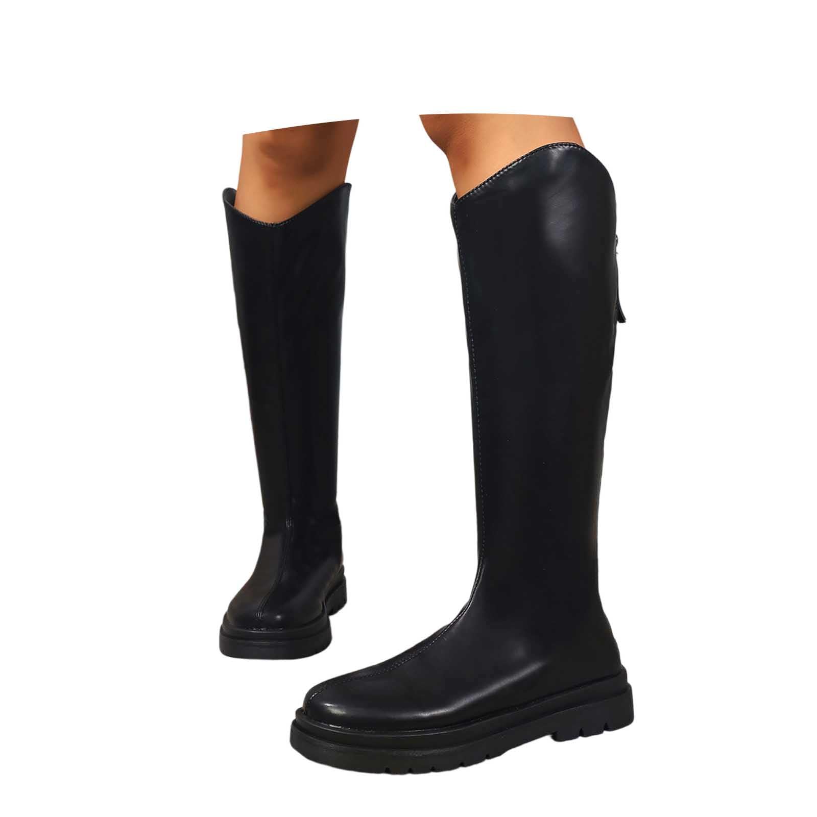 Generisch 2026 Botas de plataforma con suela gruesa de media pantorrilla, botines de equitación de moda con cordones con cremallera lateral para uso diario al aire libre