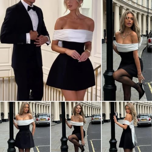 AIBEARTY Women's Elegant Big Bow Off Shoulder Mini Dress Sexy Strapless Backless Party Cocktail Evening Wedding Dresses4