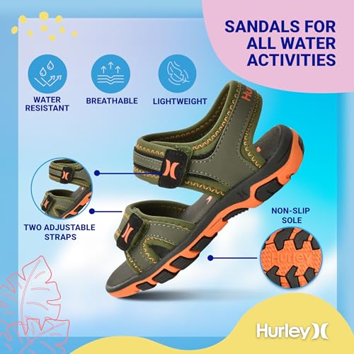 Image of Hurley Loni Toddlers and kids Water Shoes, Beach Essentials, Girls and Boys Open Toe Sandals, Lightweight, Breathable and Two Adjustable Straps