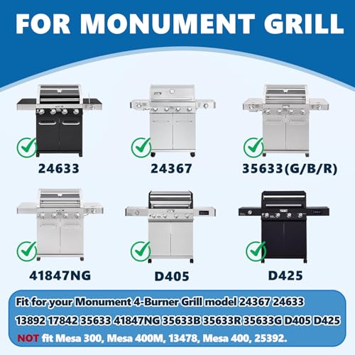 Image of SafBbcue 97888 Cooking Grates for Monument Grill Replacemnt Parts 24367 24633 13892 17842 35633 41847NG, Cast Iron Grids for Monument 35633R 35633B D405 D425 4-Burner Grill Accessories