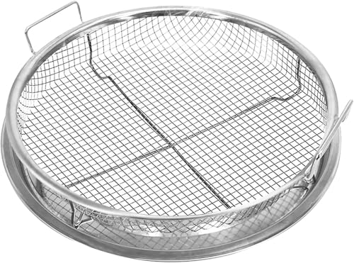 Alark Round Air Fryer Basket with Tray Stainless Steamer Basket for Air Fryer, Instant Pot, Oven, Steamer Mesh Basket Non-Stick Air Grill Fry Pan Accessories Kitchen Cooking Tool [33x33x8 CM]