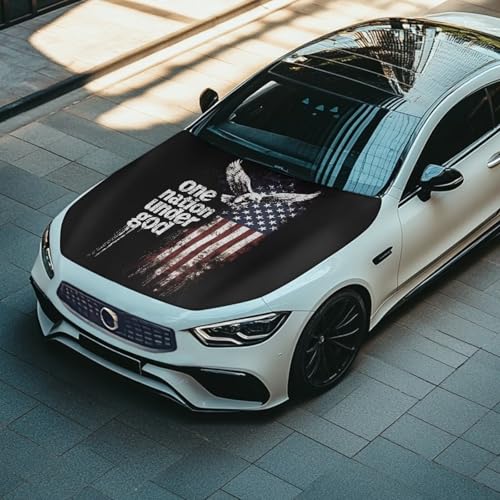 Image of Car Hood Cover Protector Stretchable Car Hood Wrap Blankets Bald Eagle Patriotic Theme Automotive Exterior Accessories for Compact SUV Sedans Trucks Pickup