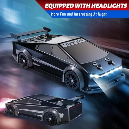 Image of VikriDA 1:24 Scale RC Drift Car - 4WD High-Speed RC Racing Car with LED Lights, 2.4GHz Controller, One Rechargeable Batteries & Drifting Tires - Black