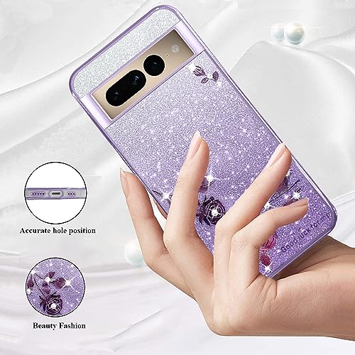 Coque Pixel 7 Pro anti-rayures silicone souple violette esthétique fleurs - 2