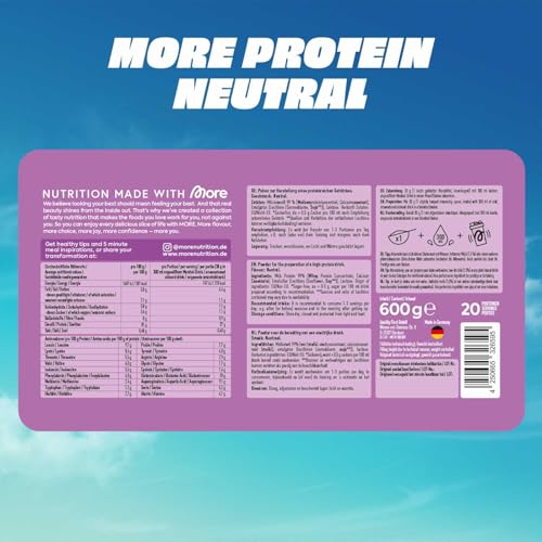 MORE Protein, Geschmacksneutral, 600 g, Mix aus Whey Konzentrat und Casein ideal zum Muskelaufbau und -erhalt, mit Laktase - made in Germany