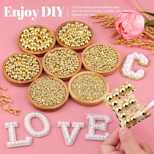 Image of 13000Pcs Flatback Pearls for Crafting (Gold), Assorted Size 2 /3 /4 /5 /6 /8 /10mm Non Hotfix Half Pearl, Bedazzling Bead for DIY Crafts Clothing Tumblers Mugs Shoes Fabric Embellishment Nail Art Makeup