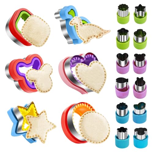 MEETOZ 18Pcs Sandwich Cutter and Sealer, Uncrustable Sandwich Cutters for Kids Lunch, Cookie Cutters for Kids Bento, Crustless Sandwich Cutter Shapes for Bento Box