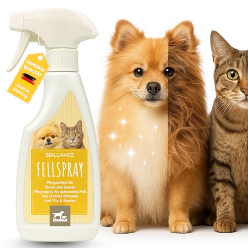 EMMA® Fellpflege Hund Katze Tiere I Pflegespray für Fell Haut Haare I Entfilzungsspray I Kämmhilfe Langhaar Kurzhaar I Pflege glänzendes Fell I Fellspray Katzenpflege Hundepflege 250 ml