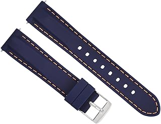 18mm Rubber Diver Watch Band Strap Compatible With Tag Heuer Formula F1 Watch Blue With Orange Stitching