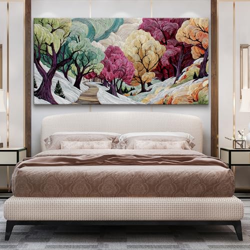 Image of TAIJXAGSG Boho Wall Art Prints Colorful Tree Picture Canvas Art Wall Decor Artwork Abstract Art Canvas Prints Painting Nature For Living Room Bedroom Office Home Aesthetic Wall Decor 29 inch X 58 inch