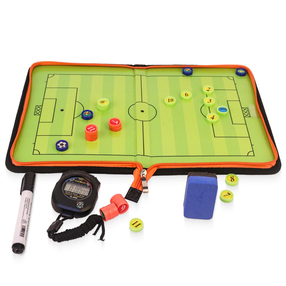 Lavagna Tattica Calcio,Magnetica Allenatore di Board Portatile con Timer,Gomma,Spazzola,Lavagna Calcio per Insegnare e Formazione,Coach Board per Organizzazione Giocatori Tattiche e Strategie