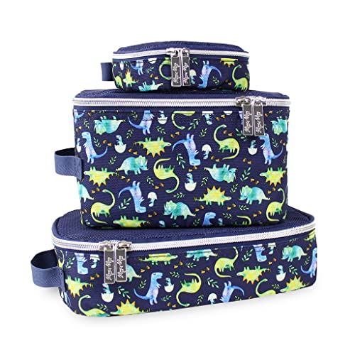 Image of Itzy Ritzy Packing Cubes For Travel – Set of 3 Packing Cubes or Travel Organizers; Each Travel Cube Features a Mesh Top, Double Zippers and a Fabric Handle (Blue Dinosaurs)