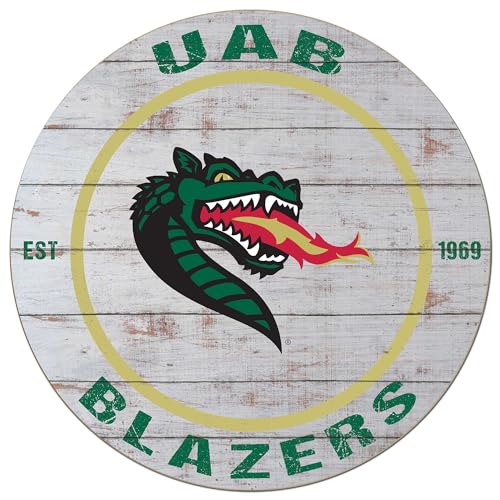 KH Sports Fan UAB Blazers Weathered Circle Sign, 20x20 Inches, Blazers Decor for Dorm Room, Fan Cave, Living Room; Display Your Team Spirit with This Alabama Birmingham Blazers Wall Art