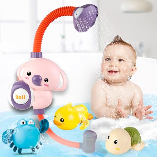 Image of Baby Bath Shower Head Toys for Toddlers, Electric Elephant Water Spray Showerhead & 3 Wind-Up Animals Bathtub Toys, for Max Fun in Tub for Infants Kids Toddlers 1-3