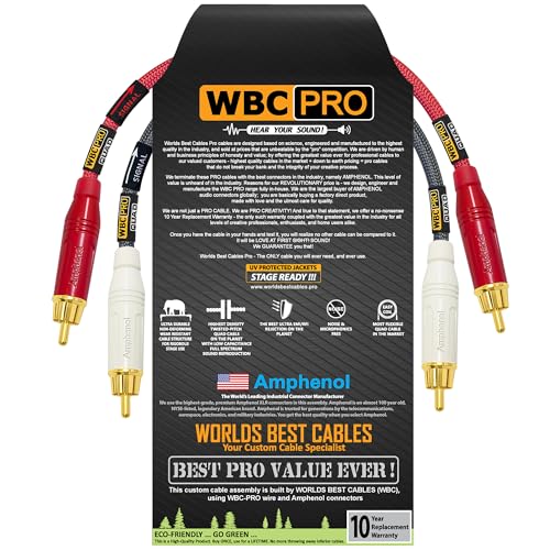 Image of 1 Foot RCA Cable Pair - WBC-PRO-Quad Ultra-Silent, Ultra-Flexible, Star-Quad Audiophile & Pro-Grade Audio Interconnect Cable with Amphenol ACPR Gold RCA Plugs - Gray & Red Jacket - Directional