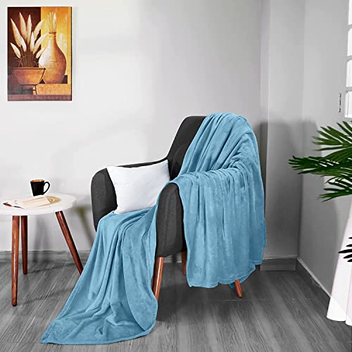 Image of SANMARINO Premium Solid Flannel Blanket for Double Bed | Super Soft Touch Plush Fleece Blanket | All Season Lightweight Yet Cozy Blanket for Bed,Sofa,Couch, Travel & Camping | 228 x228 cm (Aqua)