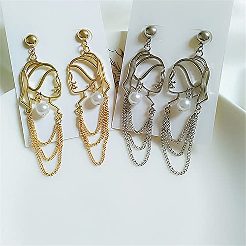 Tianhongyan Unique Abstract Face Art Long Drop Dangle Earrings Dainty Hollow Gold Vintage Face Geometric Dangle Earrings Statement Jewelry For Women Girls (Gold) #TOP4