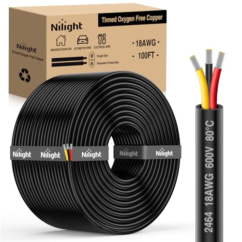 Image of Nilight 100FT 18AWG 3 Conductor Wire Tinned Copper Red Black Yellow