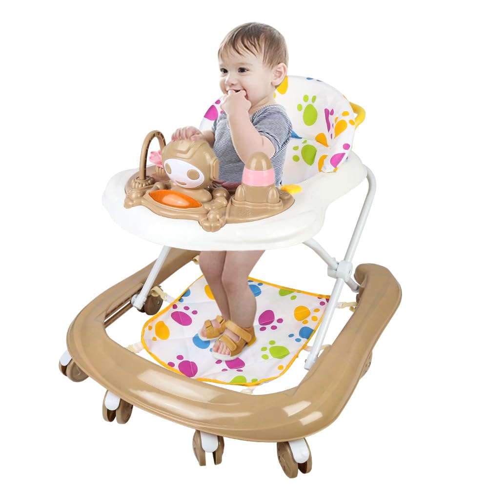 Compact Chats de l’Espace, Trotteur Bébé avec Siège à Rebond, Lumières, Musique et Jouets Interactifs, jusqu'à 20 kg, réglable, 6 Mois et Plus-62 * 68 * 36-81cm - Kaki