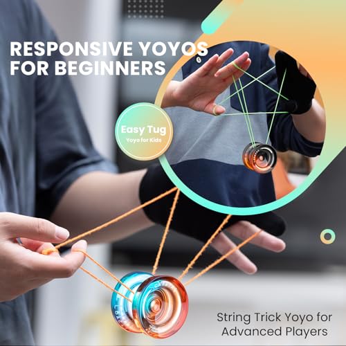 Image of MAGICYOYO K2 Responsive Yoyo for Kids 8-12 (Black Orange + Blue Orange) | Professional Finger Spin Yoyo for Adualts, Beginners Yo-Yo with 2 Yo yo Gloves, 2 Bags,12 Yo yo Strings