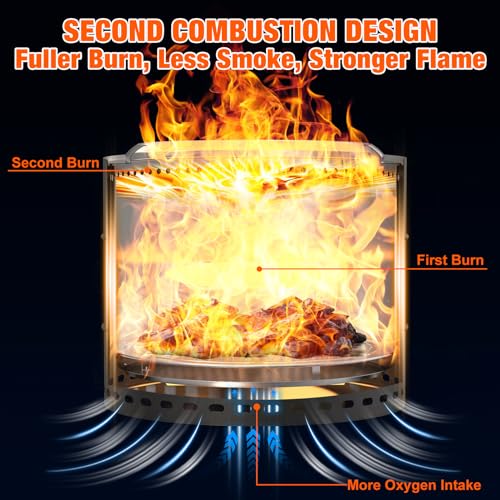 50cm Rauchfreie Feuerstelle, Feuerschale mit Abnehmbarer Aschekasten, wasserdichte Aufbewahrungstasche, Edelstahl, Outdoor Feuerstellen für Garten, Holzverbrennung und Pellets, Schwarz – Bild 5