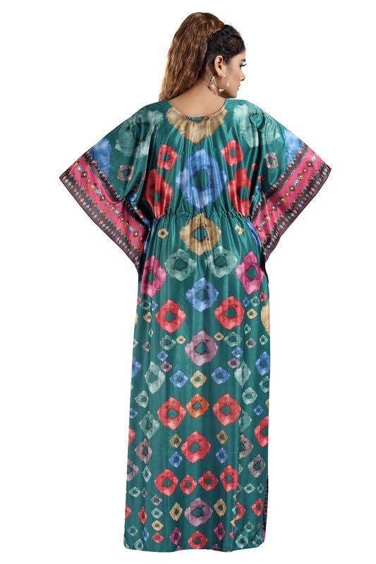 Image of Women's- Kaftan /Nighty /Maxi /Gown /Nightdress /Nightwear Serena Fabric- V-Neck Floral Print