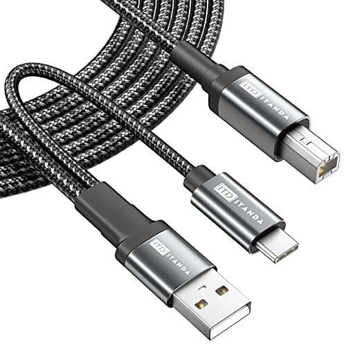 ITD ITANDA Printer Cableï¼Œ2 in 1 USB Printer Cable 6.6FTï¼ŒUSB 2.0 A Male to B Male Scanner Cord,USB Type C to MIDI Cable Printer Cable, Compatible with Musical Instruments, Pianos, Hp, Canon and More