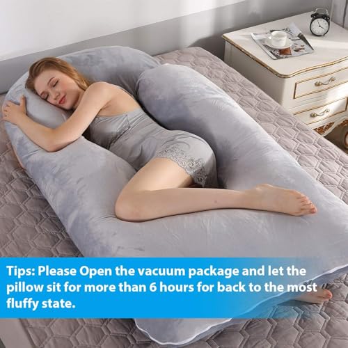 Image of Elover Pregnancy Pillow U-Shaped Full Body Maternity Support Pillow for Pregnant Women with Replaceable and Washable Cover Size 60 inch (Gray,Velvet)