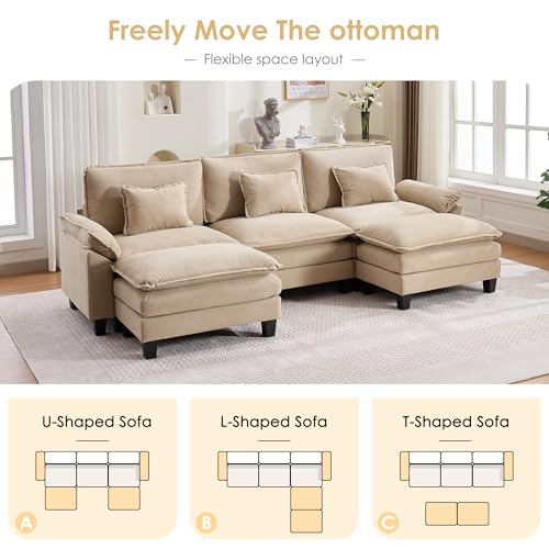 Image of URRED Oversized Modular Sectional Sofa,Solid Khaki:122 inch U Shaped