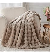 Lotus Karen Faux Fur Throw Blanket Linen - 800 GSM Bubble Rabbit Fluff Blanket for Couch Bed Sofa...