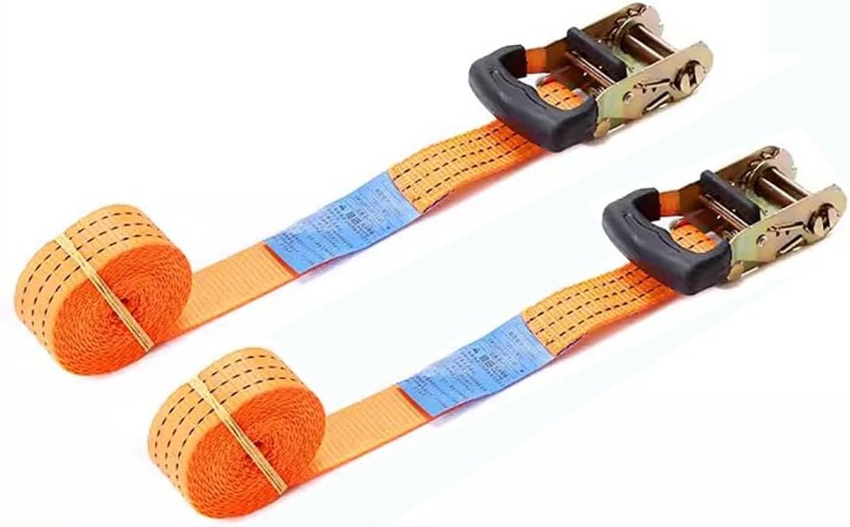 No Hook Ratchet Tie Down Straps 5cm X 8m Heavy Duty Lashing Strap Securing Straps with Handle 5 Ton Break Strength for Trucks Cars Motorcycles – Orange(B,3.8cmx2m/1.49x78.7in)