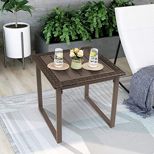 Outdoor-Wicker-Rattan-Side-End-Tables-for-Patio-All-Weather-Small-Square-Patio-Rattan-Coffee-Table-Outdoor-Patio-Furniture-Side-Table-for-Porch-Balcony-Lawn-Garden-Bistro-Brown Outdoor Wicker Rattan Side End Tables for Patio All Weather Small Square Patio Rattan Coffee Table Outdoor Patio Furniture Side Table for Porch Balcony Lawn Garden Bistro Brown