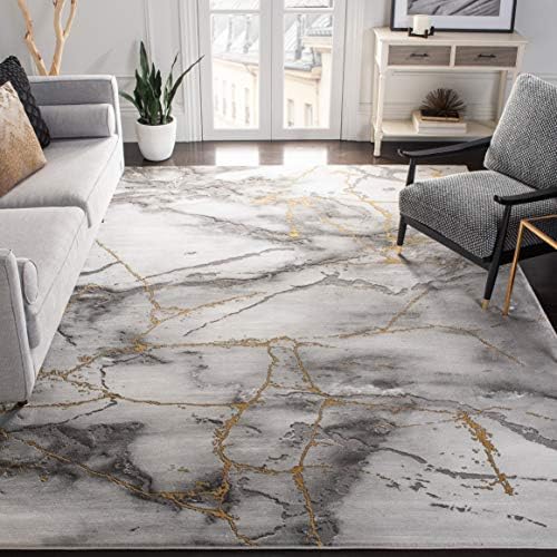 SAFAVIEH Craft Collection Area Rug - 5'3" x 7'6", Grey & Gold, Modern Abstract Design, Non-Shedding & Easy Care, Ideal for High Traffic Areas in Living Room, Bedroom (CFT877F)