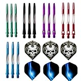 5 juegos de dardos en 5 colores, totalmente 15 piezas de dardos de aluminio + 6 piezas de dardos en 2 colores