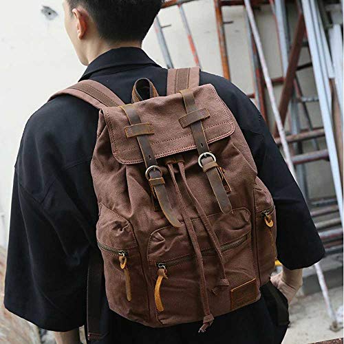 High Capacity Canvas Vintage Backpack - For School Hiking Travel, Coffee, Size M #TOP5