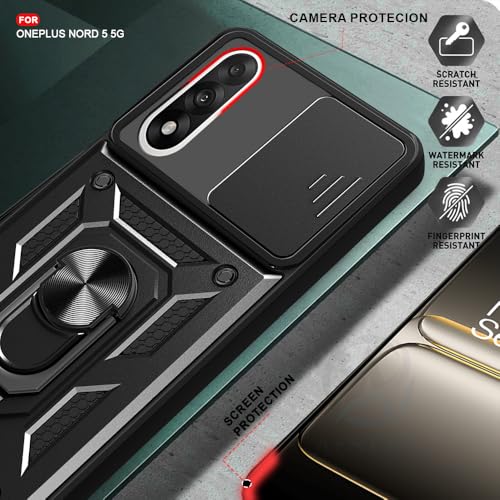 Image of AESTMO Tough Armor OnePlus Nord 5 5G Bumper Back Case Cover | Ring Holder & Sliding Camera Shield Cover | 360 Degree Protection Back Case Cover for OnePlus Nord 5 5G (Black)