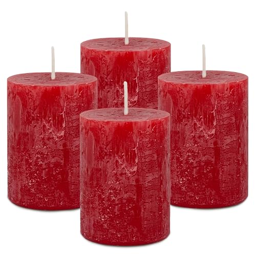 MiCasa SuCasa Adventskerzen Set Rubinrot - 4 Kerzen (8x6cm) - 100h...