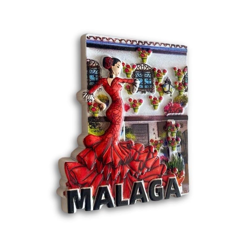 Imán decorativo 3D de flamenca roja de Málaga miniatura 2