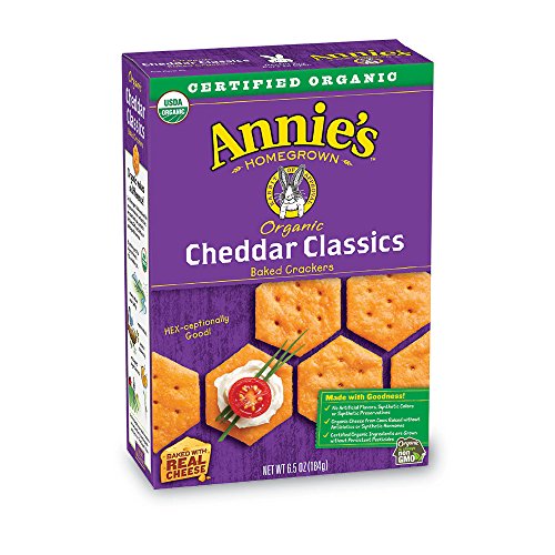 Annie's Organic Classic Crackers, Cheddar, Baked Cheese Snack, 6.5 oz Box (Pack of 6)