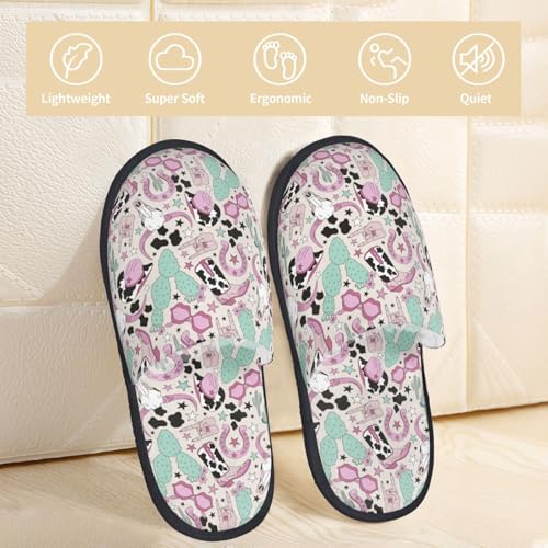 West Cowgirl Disco Print Women'S Fuzzy Slip On Indoor Outdoor Winter House Slippers3