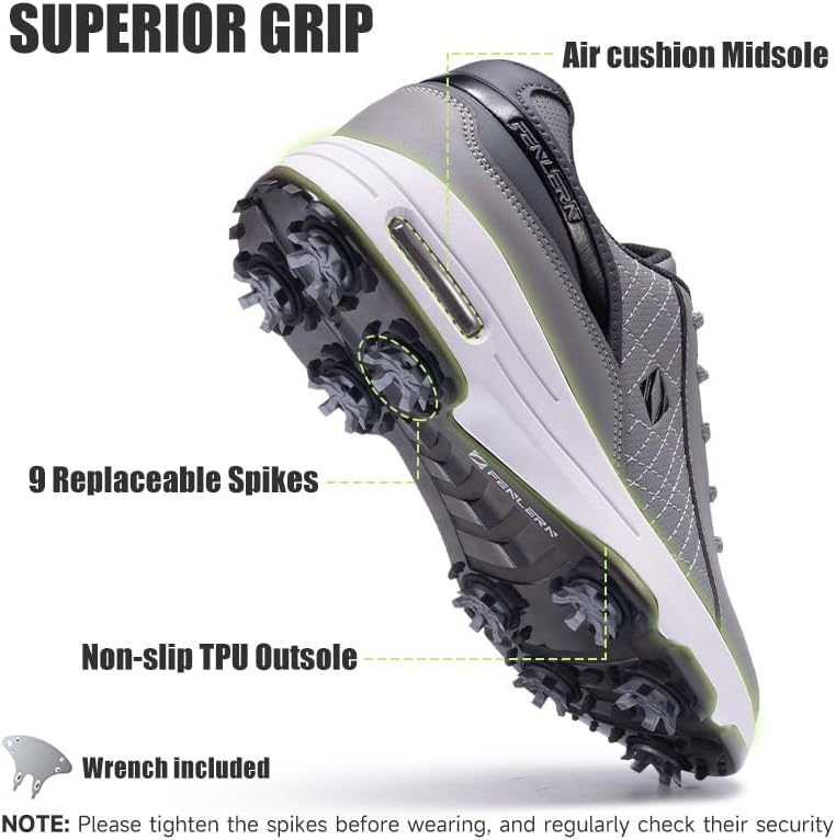 FENLERN Golf Shoes Men, Spiked, Waterproof Leather Upper, Cushioning F006 - Image 3