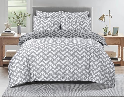 Majestic Giftware Madison Linen 8-Piece Full Size Duvet Bedding Set (BL107-F) | Diamond Braid Dark Gray 300 TC Cotton Sateen Durable & Washable | 2 Fitted Sheets, 2 Duvets, 4 Pillowcases